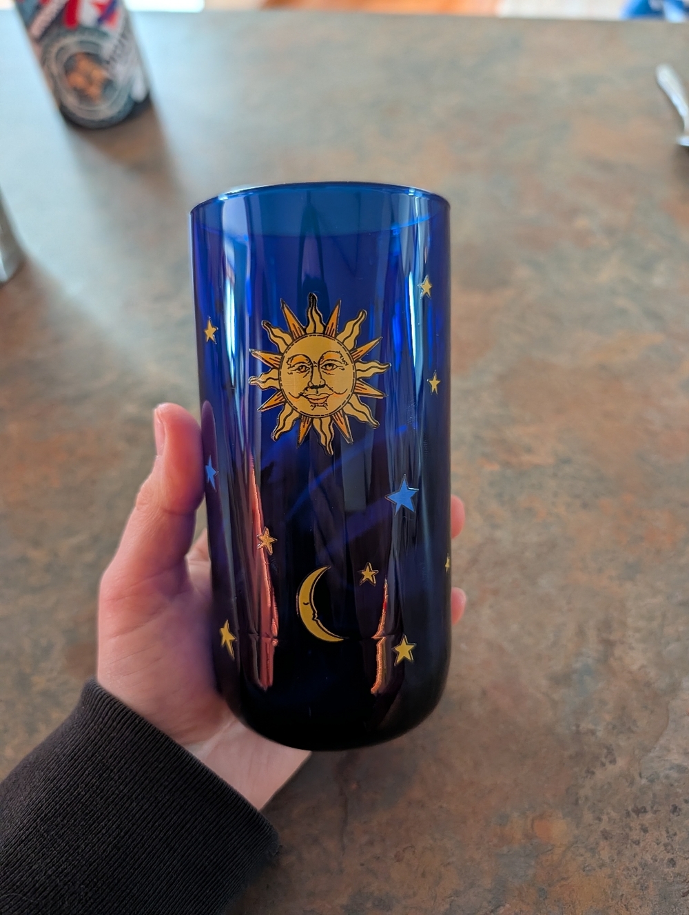 Libbey Vintage Glassware Celestial Cobalt Blue Glass Sun Moon Stars Single Glass - Picture 4 of 4